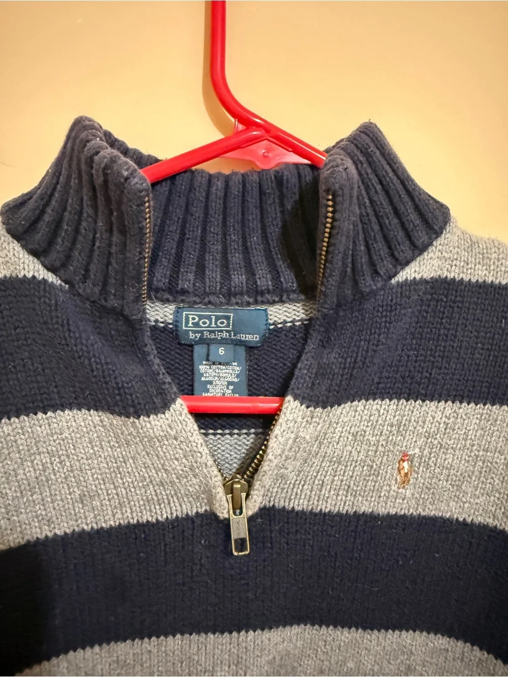 Ralph Lauren Navy & Gray Striped Half-Zip Pullover
